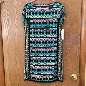 Colorful, lined, short sleeve dress